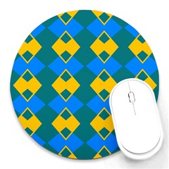 Blue Yellow Rhombus Pattern                                                                           			round Mousepad by LalyLauraFLM