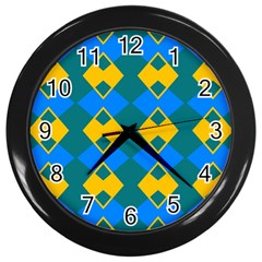 Blue Yellow Rhombus Pattern                                                                           			wall Clock (black) by LalyLauraFLM