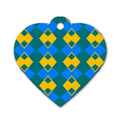 Blue Yellow Rhombus Pattern                                                                           			dog Tag Heart (one Side) by LalyLauraFLM