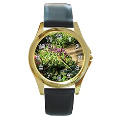 Shadowed Ground Cover Round Gold Metal Watch by ArtsFolly