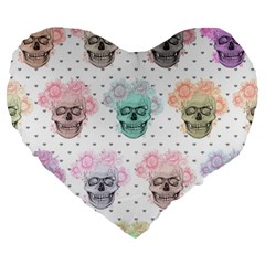 Floral Skull Sketch Large 19  Premium Heart Shape Cushions