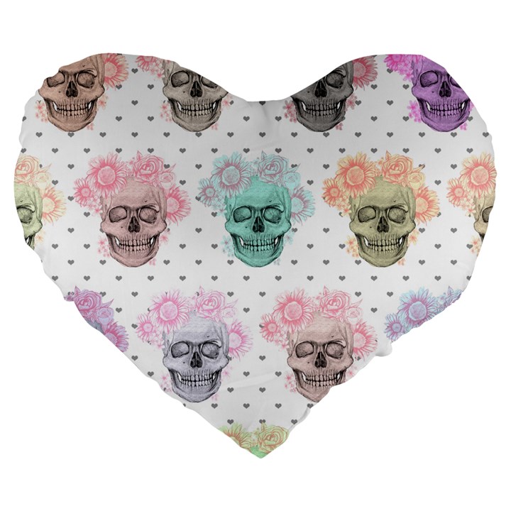 Floral Skull Sketch Large 19  Premium Heart Shape Cushions