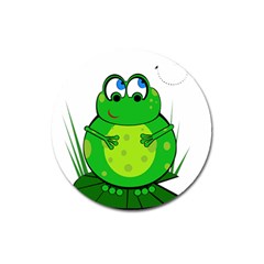 Green Frog Magnet 3  (round) by Valentinaart