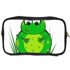 Green Frog Toiletries Bags by Valentinaart