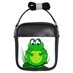 Green Frog Girls Sling Bags by Valentinaart