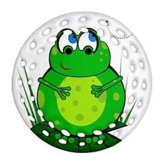 Green Frog Round Filigree Ornament (2side) by Valentinaart