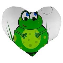 Green Frog Large 19  Premium Flano Heart Shape Cushions by Valentinaart