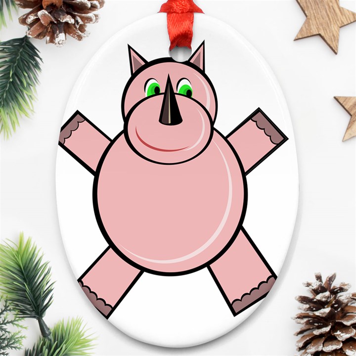 Pink Rhino Oval Ornament (Two Sides)