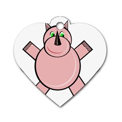 Pink Rhino Dog Tag Heart (two Sides) by Valentinaart