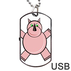 Pink Rhino Dog Tag Usb Flash (one Side) by Valentinaart