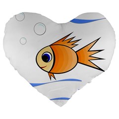 Cute Fish Large 19  Premium Flano Heart Shape Cushions by Valentinaart