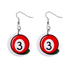 Billiard Ball Number 3 Mini Button Earrings by Valentinaart