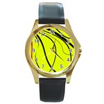 Yellow decorative design Round Gold Metal Watch Front