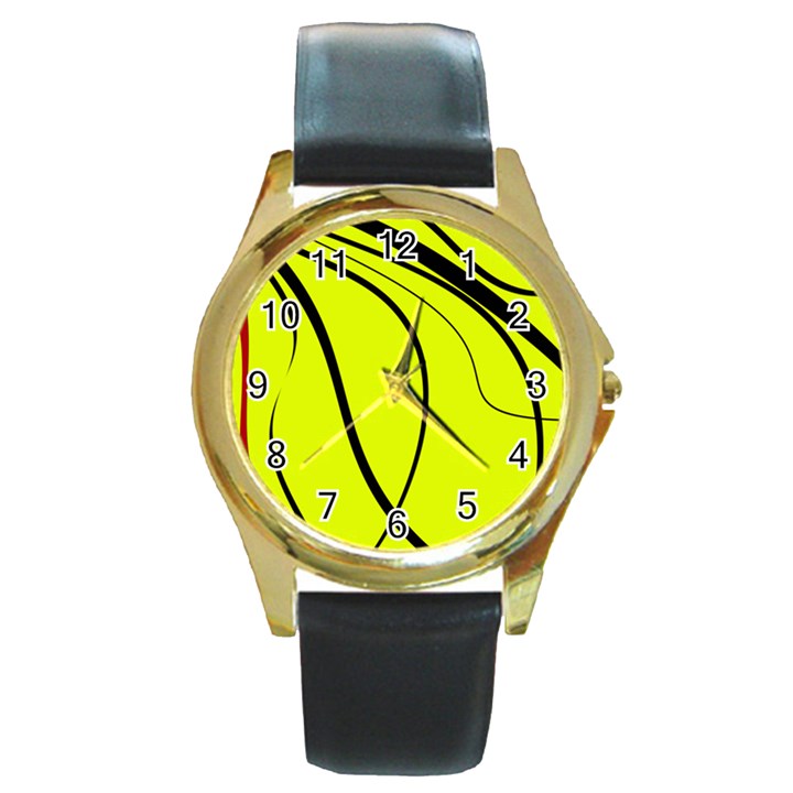 Yellow decorative design Round Gold Metal Watch