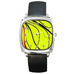 Yellow decorative design Square Metal Watch