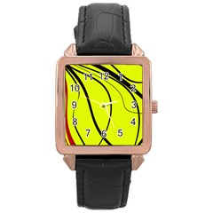 Yellow decorative design Rose Gold Leather Watch 