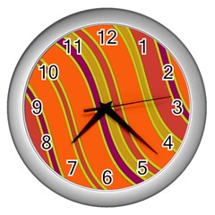 Orange Lines Wall Clocks (silver)  by Valentinaart