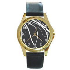 Black And White Elegant Design Round Gold Metal Watch by Valentinaart