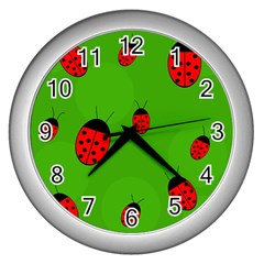 Ladybugs Wall Clocks (silver)  by Valentinaart