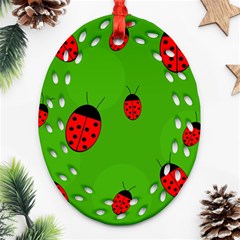 Ladybugs Ornament (oval Filigree)  by Valentinaart