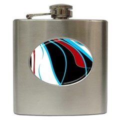 Blue, Red, Black And White Design Hip Flask (6 Oz) by Valentinaart