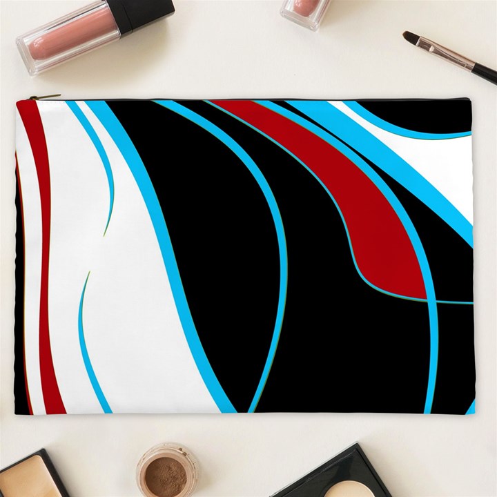 Blue, Red, Black And White Design Cosmetic Bag (XXL) 