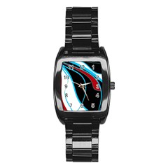 Blue, Red, Black And White Design Stainless Steel Barrel Watch by Valentinaart