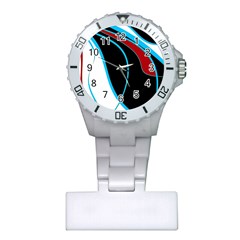 Blue, Red, Black And White Design Plastic Nurses Watch by Valentinaart