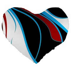 Blue, Red, Black And White Design Large 19  Premium Flano Heart Shape Cushions by Valentinaart