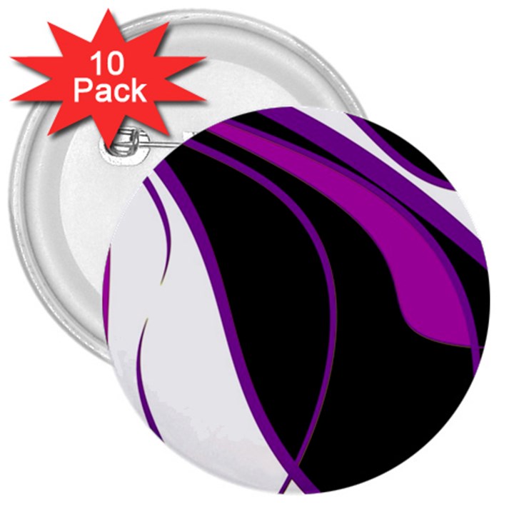 Purple Elegant Lines 3  Buttons (10 pack) 