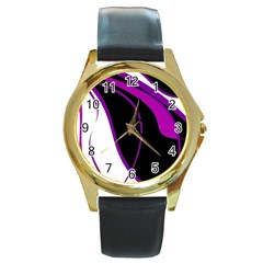 Purple Elegant Lines Round Gold Metal Watch by Valentinaart