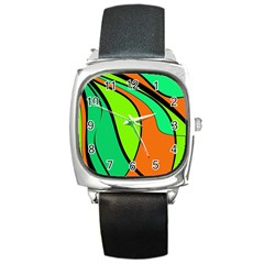 Green And Orange Square Metal Watch by Valentinaart