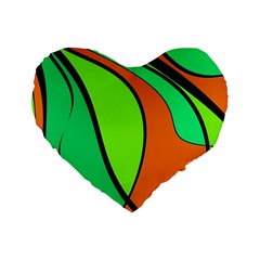 Green And Orange Standard 16  Premium Flano Heart Shape Cushions by Valentinaart