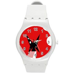 Black Butterfly  Round Plastic Sport Watch (m) by Valentinaart