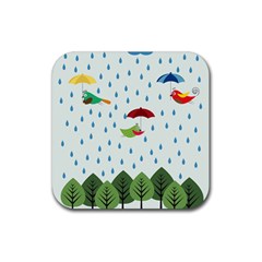 Birds In The Rain Rubber Coaster (square)  by justynapszczolka