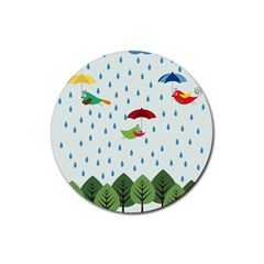 Birds In The Rain Rubber Round Coaster (4 Pack) 