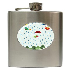 Birds In The Rain Hip Flask (6 Oz) by justynapszczolka