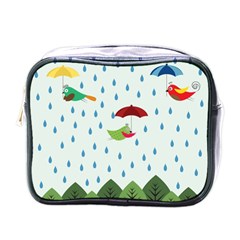 Birds In The Rain Mini Toiletries Bags by justynapszczolka