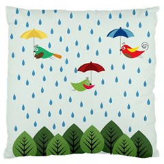 Birds In The Rain Large Flano Cushion Case (one Side) by justynapszczolka