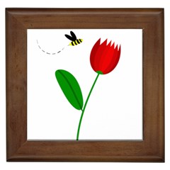 Red Tulip And Bee Framed Tiles by Valentinaart