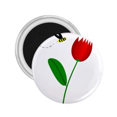 Red Tulip And Bee 2 25  Magnets by Valentinaart