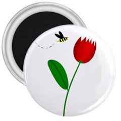 Red Tulip And Bee 3  Magnets by Valentinaart