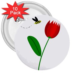 Red Tulip And Bee 3  Buttons (10 Pack)  by Valentinaart