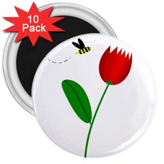 Red Tulip And Bee 3  Magnets (10 Pack)  by Valentinaart