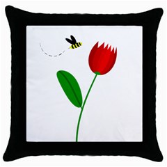 Red Tulip And Bee Throw Pillow Case (black) by Valentinaart