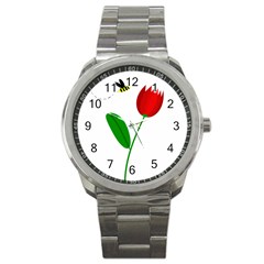 Red Tulip And Bee Sport Metal Watch by Valentinaart