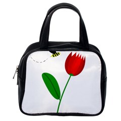 Red Tulip And Bee Classic Handbags (one Side) by Valentinaart