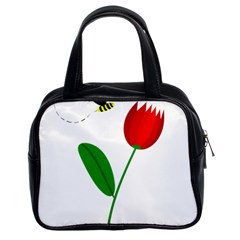 Red Tulip And Bee Classic Handbags (2 Sides) by Valentinaart