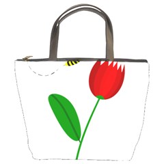 Red Tulip And Bee Bucket Bags by Valentinaart