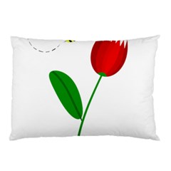 Red Tulip And Bee Pillow Case by Valentinaart